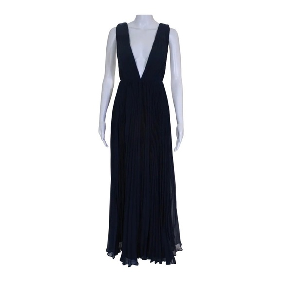 FAME AND PARTNERS Navy Blue Allegra Side Cutout Deep V Maxi Gown Size 8 - Picture 11 of 15